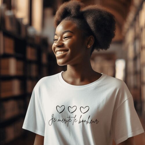 T-shirt Bio femme "Je mérite le bonheur"